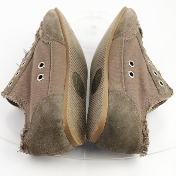 VTG Lucky Brand Womens Sneaker Size 7 Tan Suede Laceless Slip On Frayed Shoes 90 - Picture 6 of 12